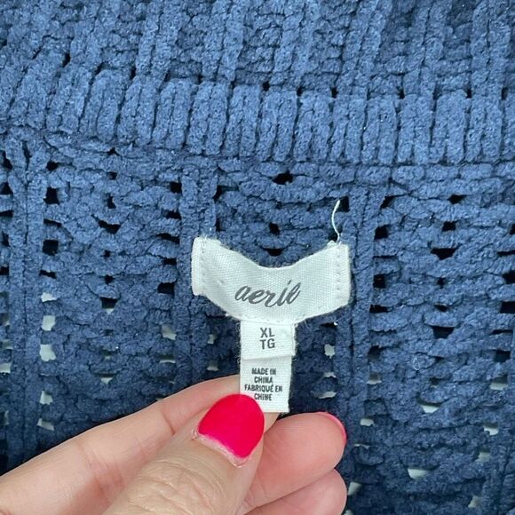 Aerie Cable Car Quarter Zip Sweater Oversized Chenille Knit Women XL Navy Blue - Picture 3 of 8